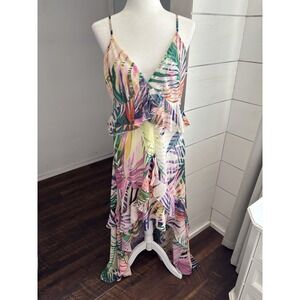 Boston Proper Dress Womens 12 Colorful Floral Sleeveless Maxi Hi Low Hem‎ Jungle